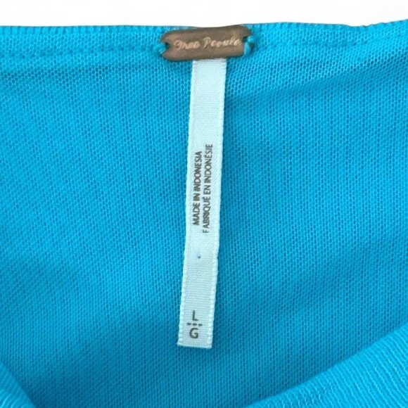 Free People Boulevard Bow Tie Strap Ruched Sides Cotton Rib Tank Top Aqua Size L - Picture 7 of 9